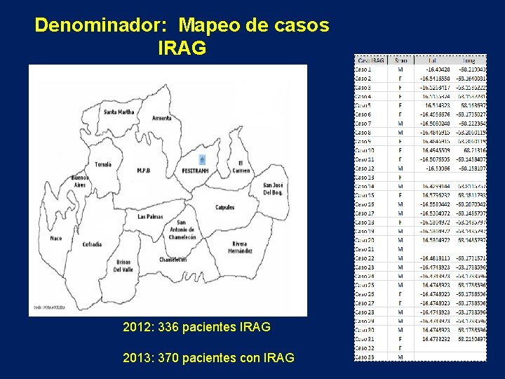 Denominador: Mapeo de casos IRAG 2012: 336 pacientes IRAG 2013: 370 pacientes con IRAG