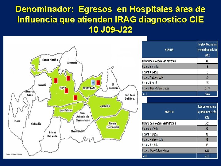 Denominador: Egresos en Hospitales área de Influencia que atienden IRAG diagnostico CIE 10 J