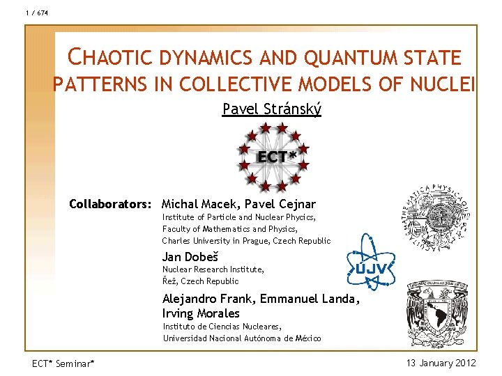 1 / 674 CHAOTIC DYNAMICS AND QUANTUM STATE PATTERNS IN COLLECTIVE MODELS OF NUCLEI