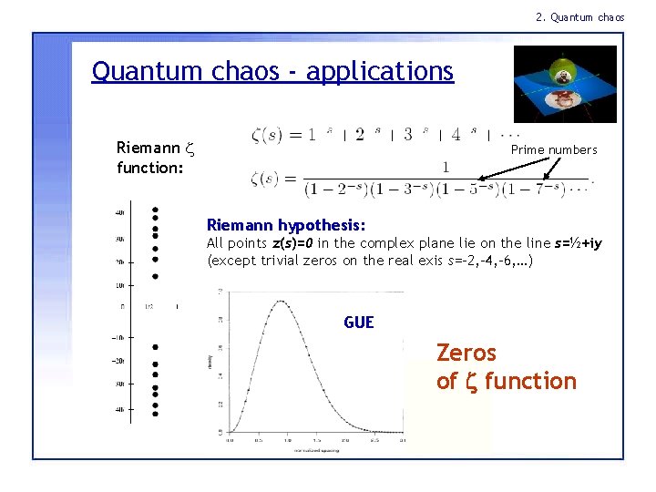 2. Quantum chaos - applications Riemann z function: Prime numbers Riemann hypothesis: All points