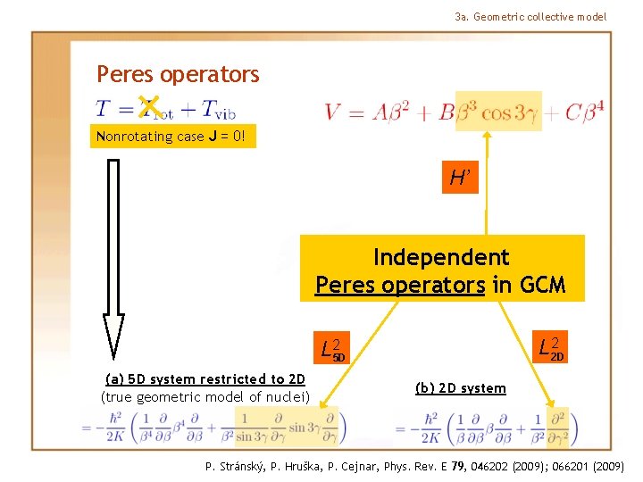 3 a. Geometric collective model Peres operators Nonrotating case J = 0! H’ Independent