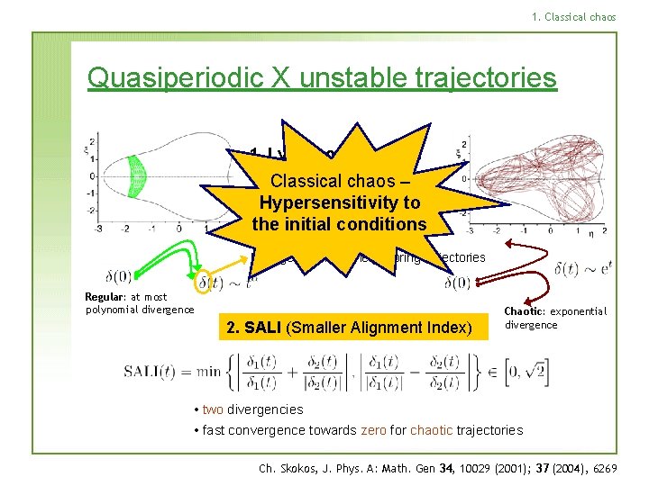 1. Classical chaos Quasiperiodic X unstable trajectories 1. Lyapunov exponent Classical chaos – Hypersensitivity