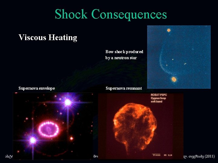 Shock Consequences Viscous Heating Bow shock produced by a neutron star Supernova envelope Supernova