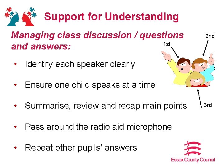 Support for Understanding Managing class discussion / questions 1 st and answers: 2 nd