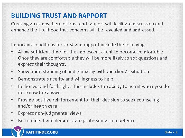 Unit 7 Communicating with the Adolescent Client TRUSTWORTHY