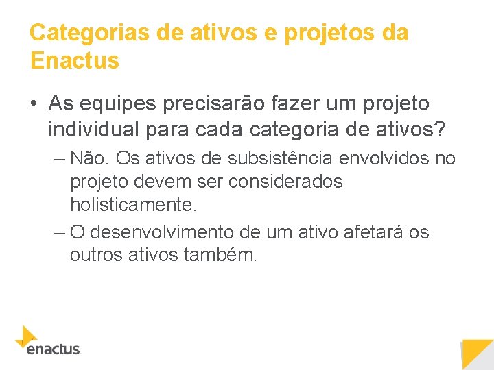 Categorias de ativos e projetos da Enactus • As equipes precisarão fazer um projeto Categorias de ativos e projetos da Enactus • As equipes precisarão fazer um projeto