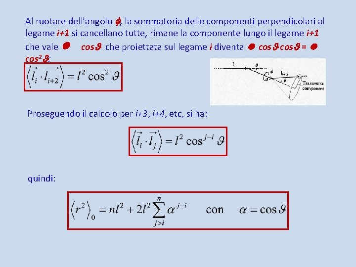 Al ruotare dell’angolo , la sommatoria delle componenti perpendicolari al legame i+1 si cancellano