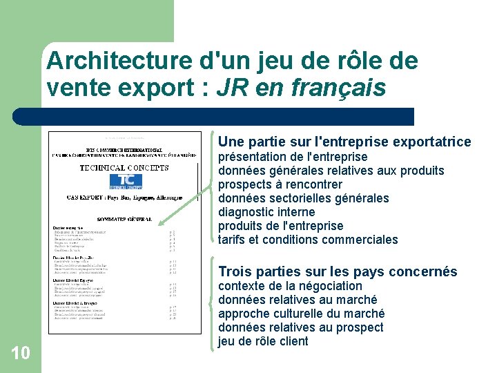 Architecture d'un jeu de rôle de vente export : JR en français Une partie