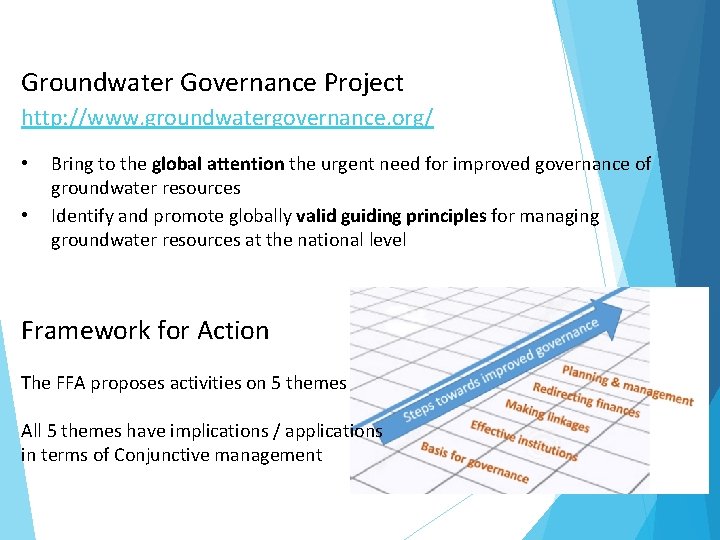Groundwater Governance Project http: //www. groundwatergovernance. org/ • • Bring to the global attention