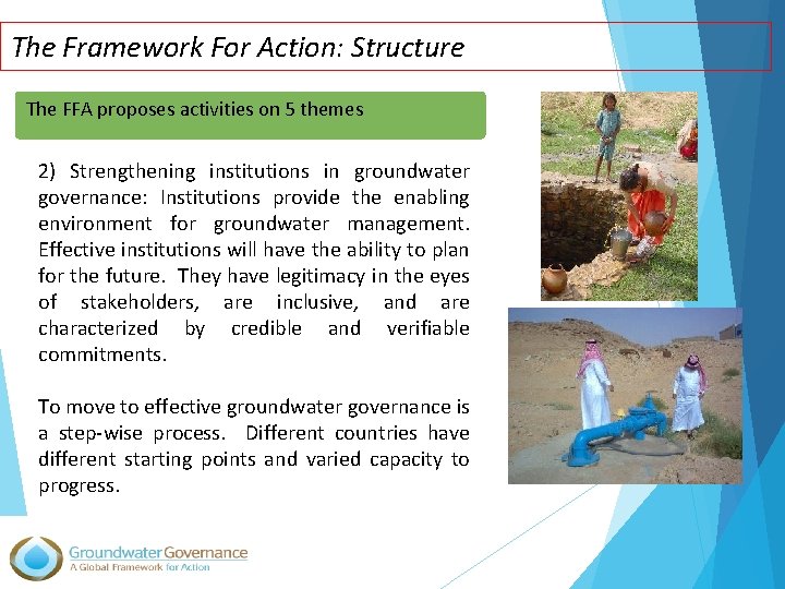 The Framework For Action: Structure The FFA proposes activities on 5 themes 2) Strengthening
