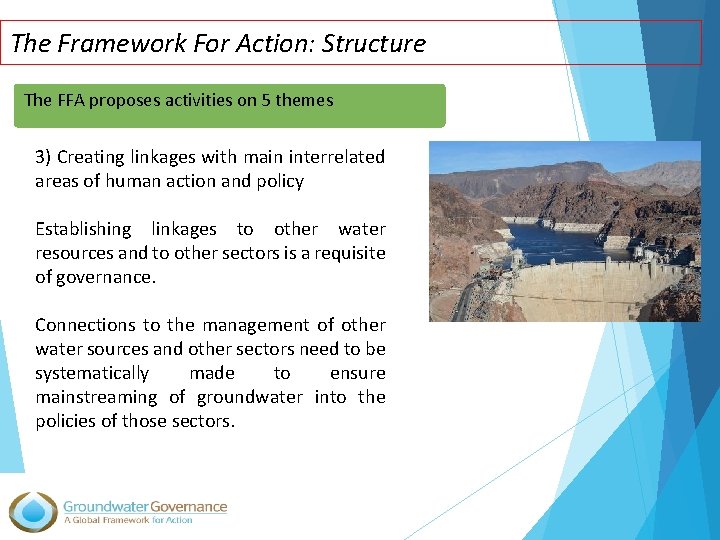 The Framework For Action: Structure The FFA proposes activities on 5 themes 3) Creating