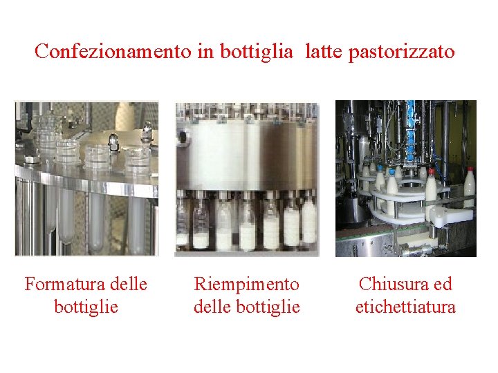 Confezionamento in bottiglia latte pastorizzato Formatura delle bottiglie Riempimento delle bottiglie Chiusura ed etichettiatura