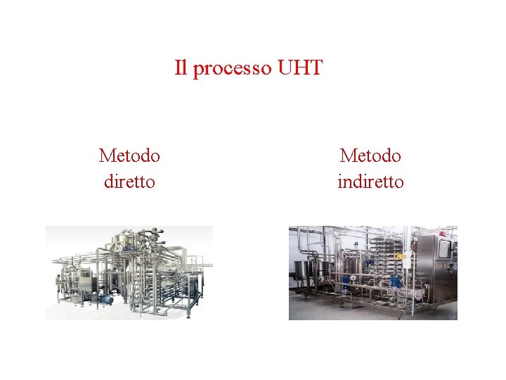 Il processo UHT Metodo diretto Metodo indiretto 