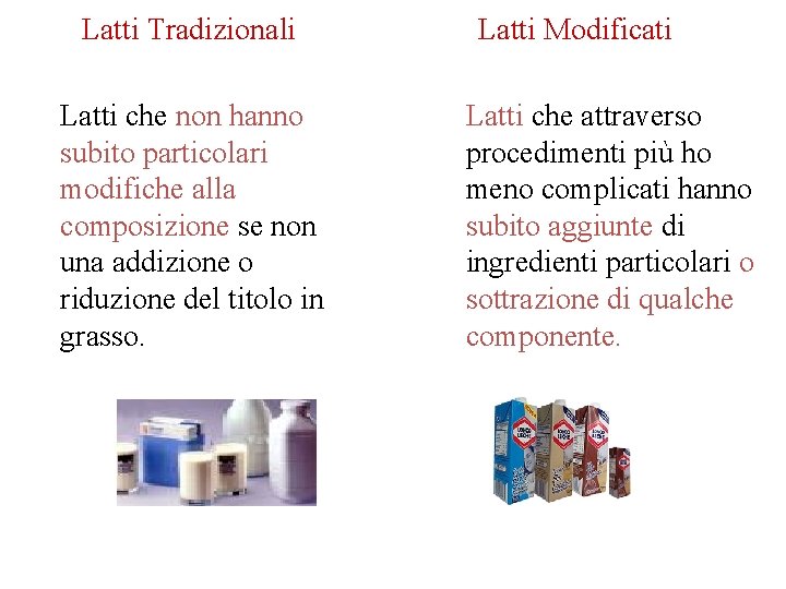 Latti Tradizionali Latti che non hanno subito particolari modifiche alla composizione se non una