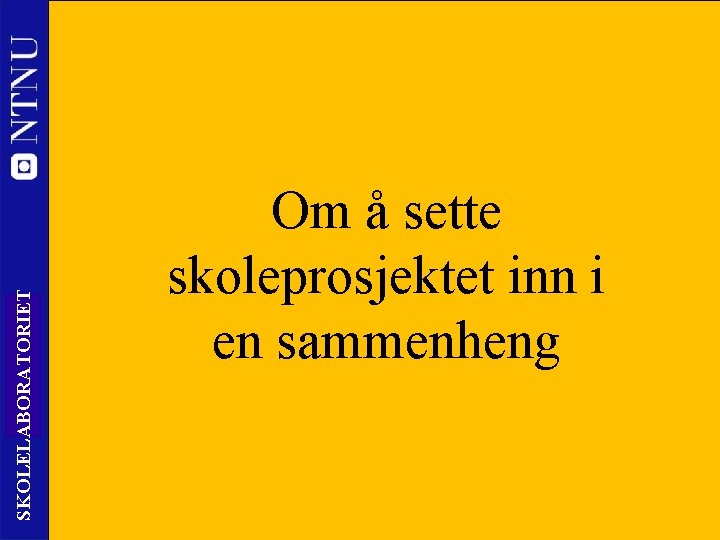 SKOLELABORATORIET 9 Om å sette skoleprosjektet inn i en sammenheng 