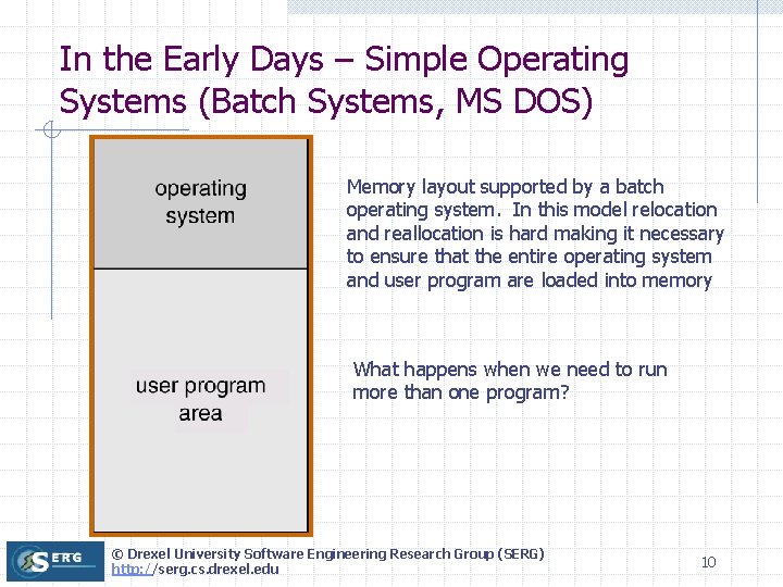 In the Early Days – Simple Operating Systems (Batch Systems, MS DOS) Memory layout In the Early Days – Simple Operating Systems (Batch Systems, MS DOS) Memory layout