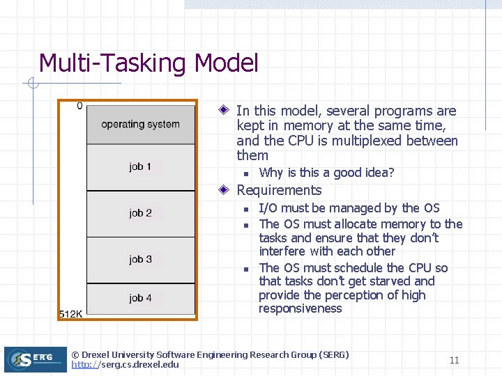 Multi-Tasking Model In this model, several programs are kept in memory at the same Multi-Tasking Model In this model, several programs are kept in memory at the same