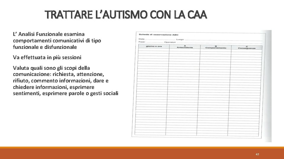 TRATTARE L’AUTISMO CON LA CAA L’ Analisi Funzionale esamina comportamenti comunicativi di tipo funzionale