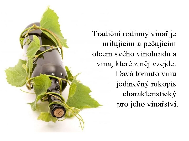 Tradiční rodinný vinař je milujícím a pečujícím otcem svého vinohradu a vína, které z