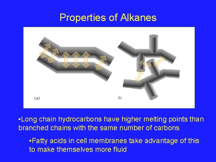 Properties of Alkanes • Long chain hydrocarbons have higher melting points than branched chains
