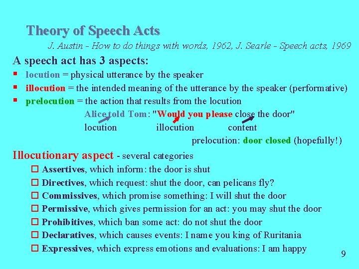 Theory of Speech Acts J. Austin - How to do things with words, 1962,