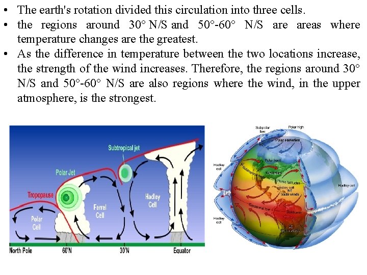  • The earth's rotation divided this circulation into three cells. • the regions