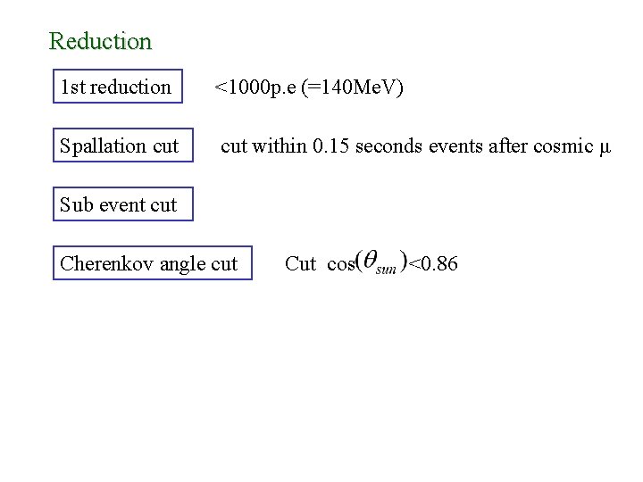 Reduction 1 st reduction <1000 p. e (=140 Me. V) Spallation cut within 0.