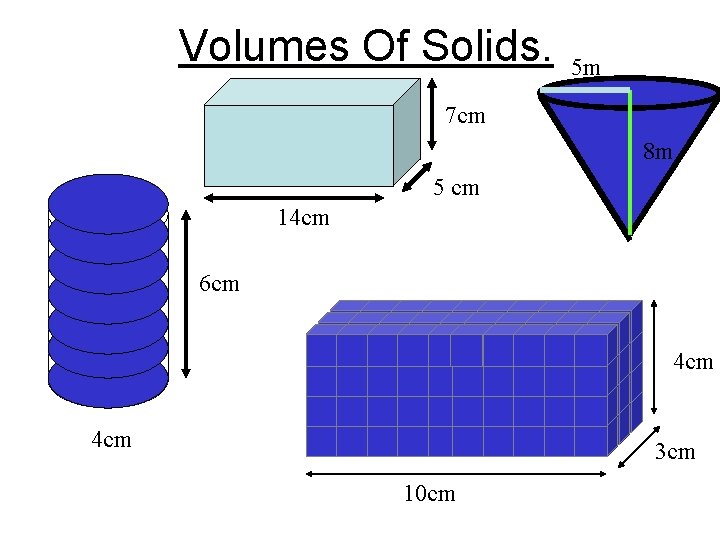 Volumes Of Solids. 5 m 7 cm 8 m 5 cm 14 cm 6