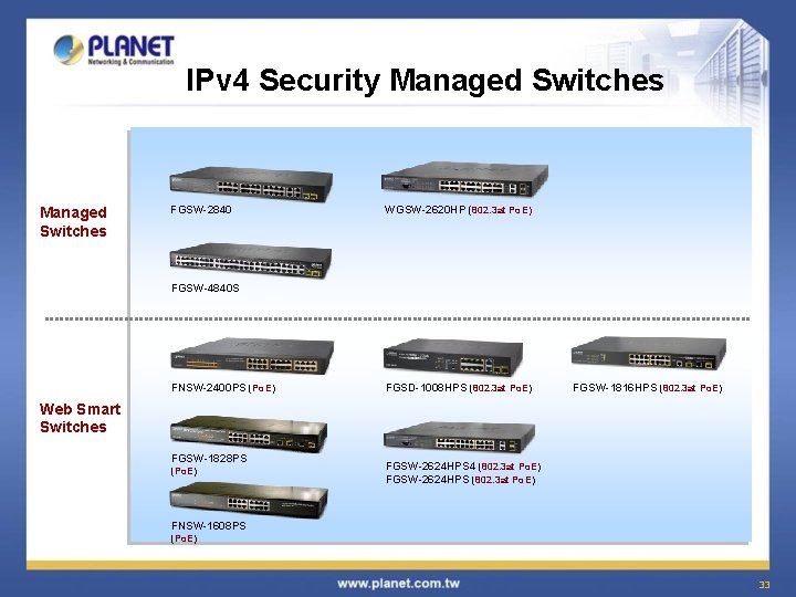 IPv 4 Security Managed Switches FGSW-2840 WGSW-2620 HP (802. 3 at Po. E) FGSW-4840