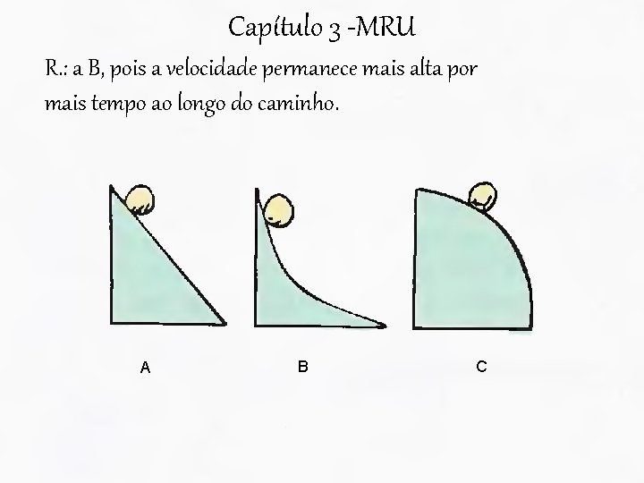 Capítulo 3 -MRU R. : a B, pois a velocidade permanece mais alta por