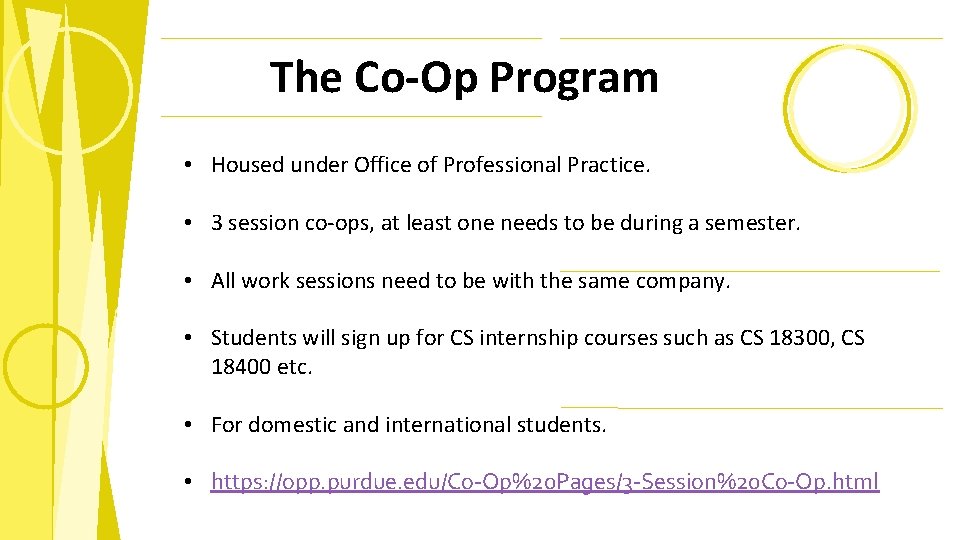 The Co-Op Program • Housed under Office of Professional Practice. • 3 session co-ops,