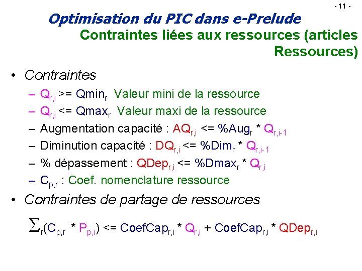 Optimisation du PIC dans e-Prelude - 11 - Contraintes liées aux ressources (articles Ressources)