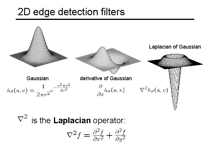 2 D edge detection filters Laplacian of Gaussian derivative of Gaussian is the Laplacian