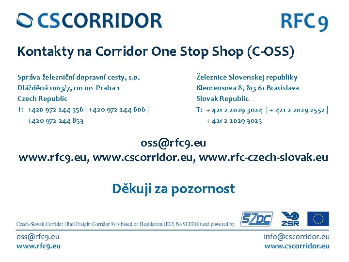 Kontakty na Corridor One Stop Shop (C-OSS) Správa železniční dopravní cesty, s. o. Dlážděná