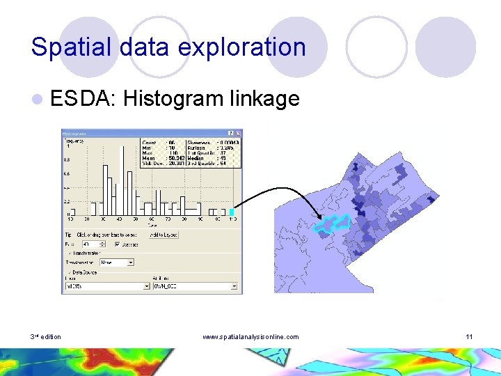Spatial data exploration l ESDA: 3 rd edition Histogram linkage www. spatialanalysisonline. com 11