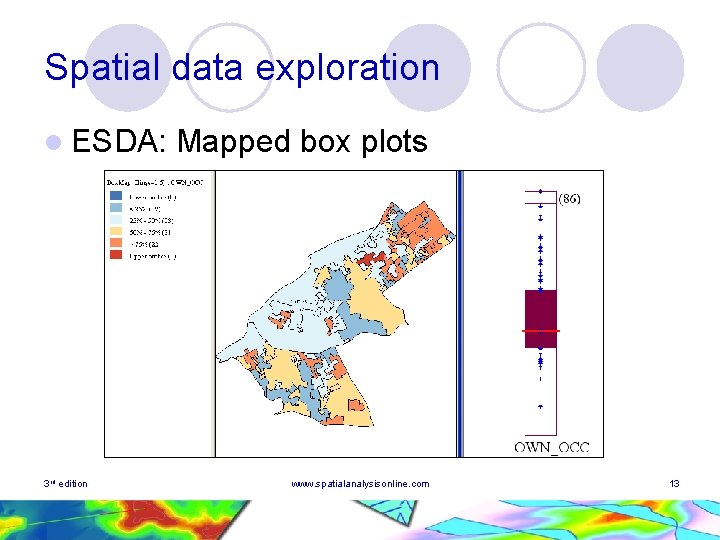 Spatial data exploration l ESDA: 3 rd edition Mapped box plots www. spatialanalysisonline. com