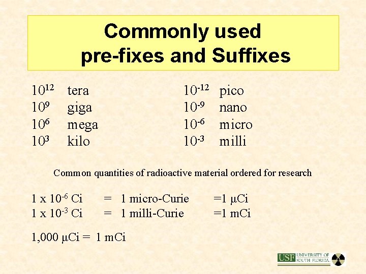 Commonly used pre-fixes and Suffixes 1012 109 106 103 10 -12 10 -9 10