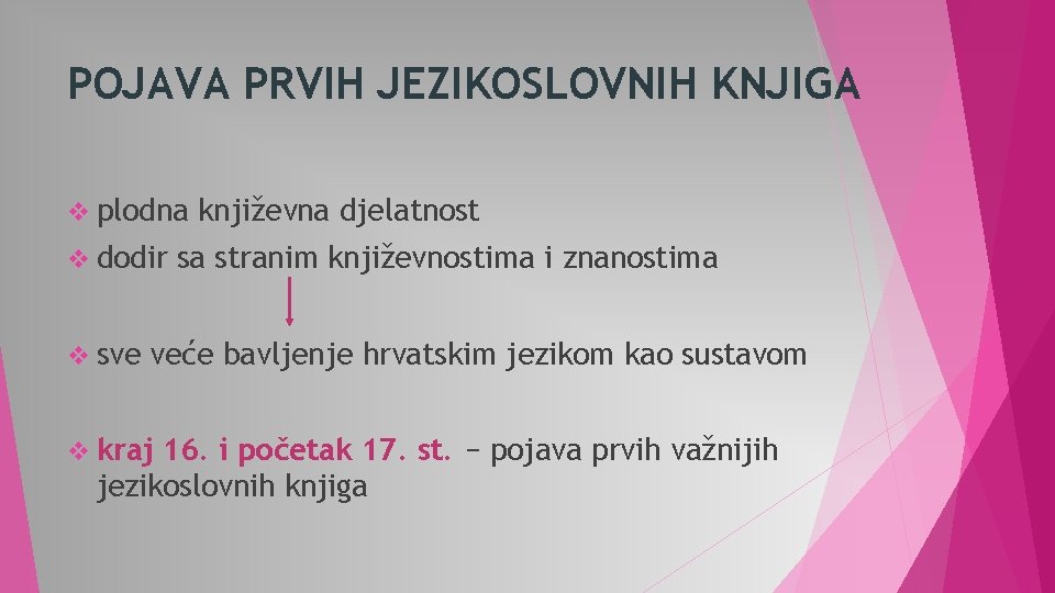 POJAVA PRVIH JEZIKOSLOVNIH KNJIGA v plodna v dodir v sve književna djelatnost sa stranim