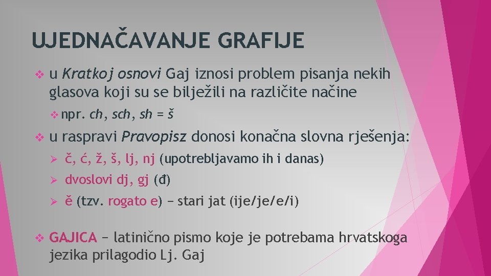 UJEDNAČAVANJE GRAFIJE vu Kratkoj osnovi Gaj iznosi problem pisanja nekih glasova koji su se