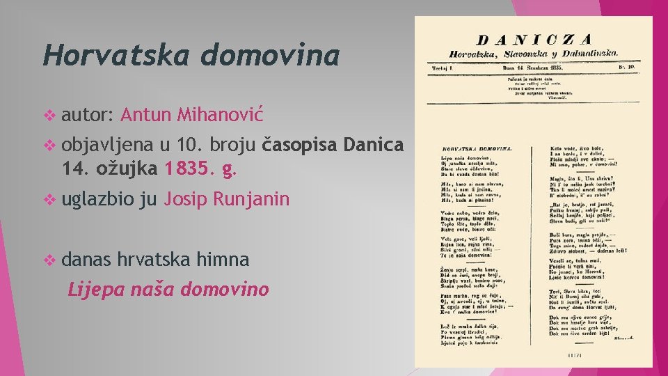 Horvatska domovina v autor: Antun Mihanović v objavljena u 10. broju časopisa Danica 14.