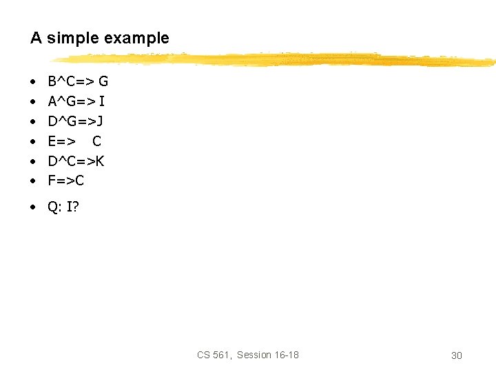 A simple example • • • B^C=> G A^G=> I D^G=>J E=> C D^C=>K