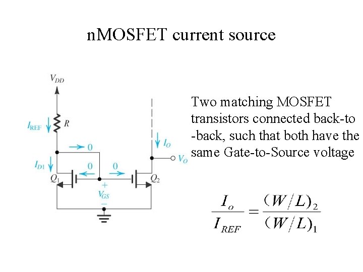 n. MOSFET current source Two matching MOSFET transistors connected back-to -back, such that both