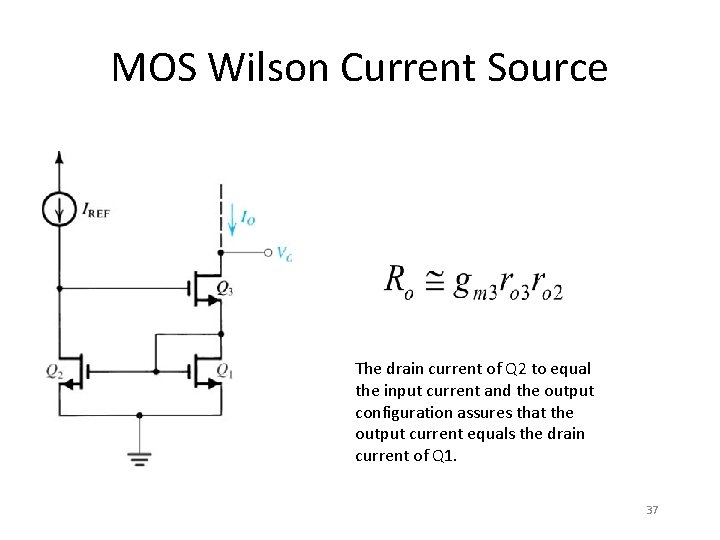 MOS Wilson Current Source The drain current of Q 2 to equal the input