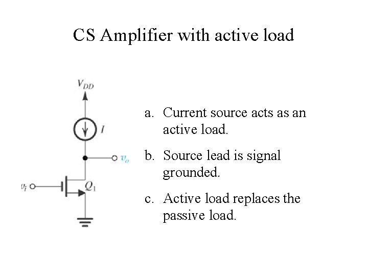 CS Amplifier with active load a. Current source acts as an active load. b.