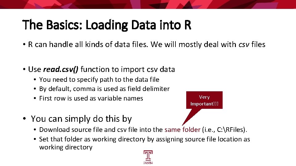 The Basics: Loading Data into R • R can handle all kinds of data