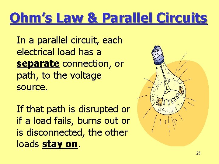 Ohm’s Law & Parallel Circuits In a parallel circuit, each electrical load has a