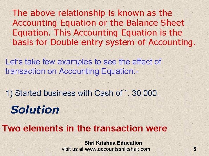 The above relationship is known as the Accounting Equation or the Balance Sheet Equation.