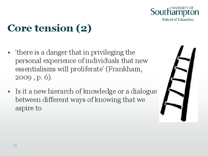 Core tension (2) • ‘there is a danger that in privileging the personal experience