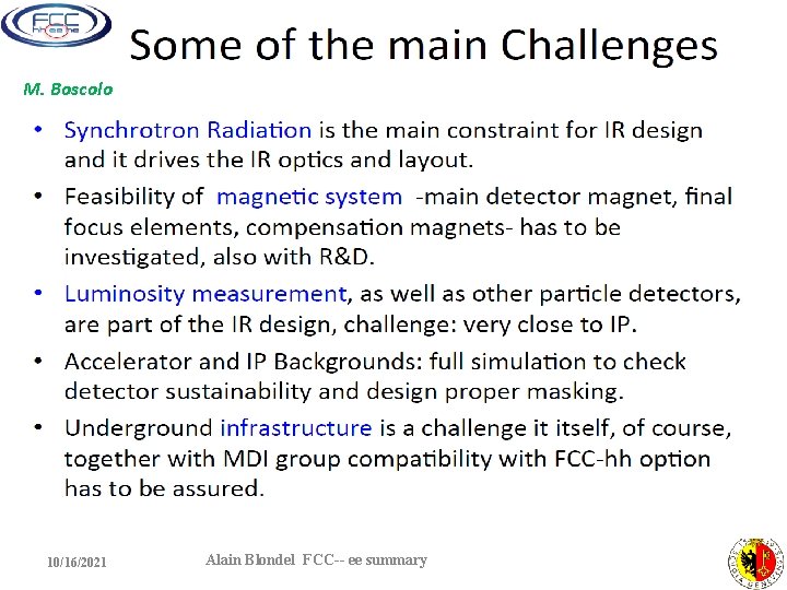 M. Boscolo 10/16/2021 Alain Blondel FCC-- ee summary 