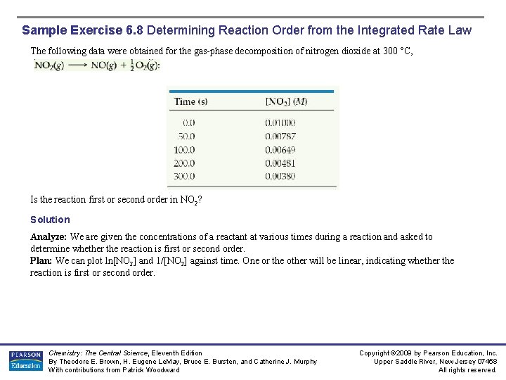 Sample Exercise 6. 8 Determining Reaction Order from the Integrated Rate Law The following Sample Exercise 6. 8 Determining Reaction Order from the Integrated Rate Law The following